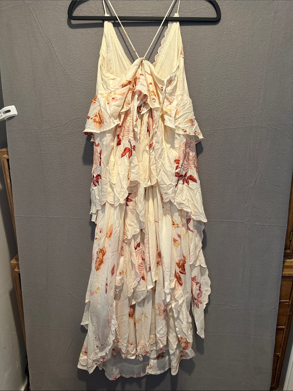 Free People Cream Floral High-Low Ruffle Maxi Dress - Picture 3 of 3